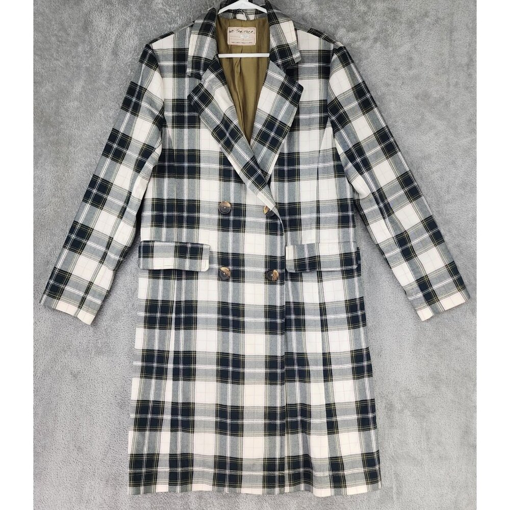 We The Free Jacket Womens Small Green Plaid Button Up Freddie Long Line Blazer - Picture 1 of 14